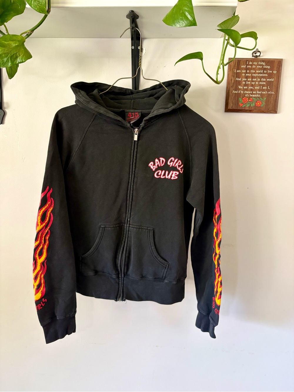 Bad Girl Club Girls' Black Zip Hoodie with Flame Sleeves